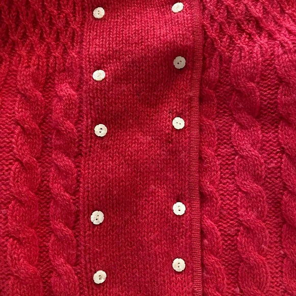 Vintage Robert Scott Ltd Pink Shetland Wool Cardigan Sz L CableKnit Sweater - Picture 3 of 9